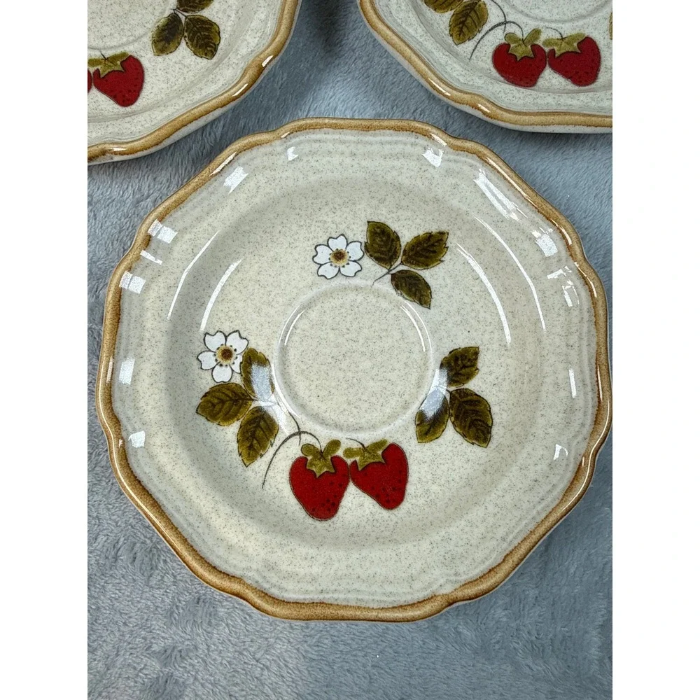 Mikasa Strawberry Festival EB 801 Saucers Set of 5 Vintage Japan Stoneware 6.25
